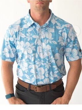Yatta Golf Light Blue Floral Short-Sleeve Polo Shirt
